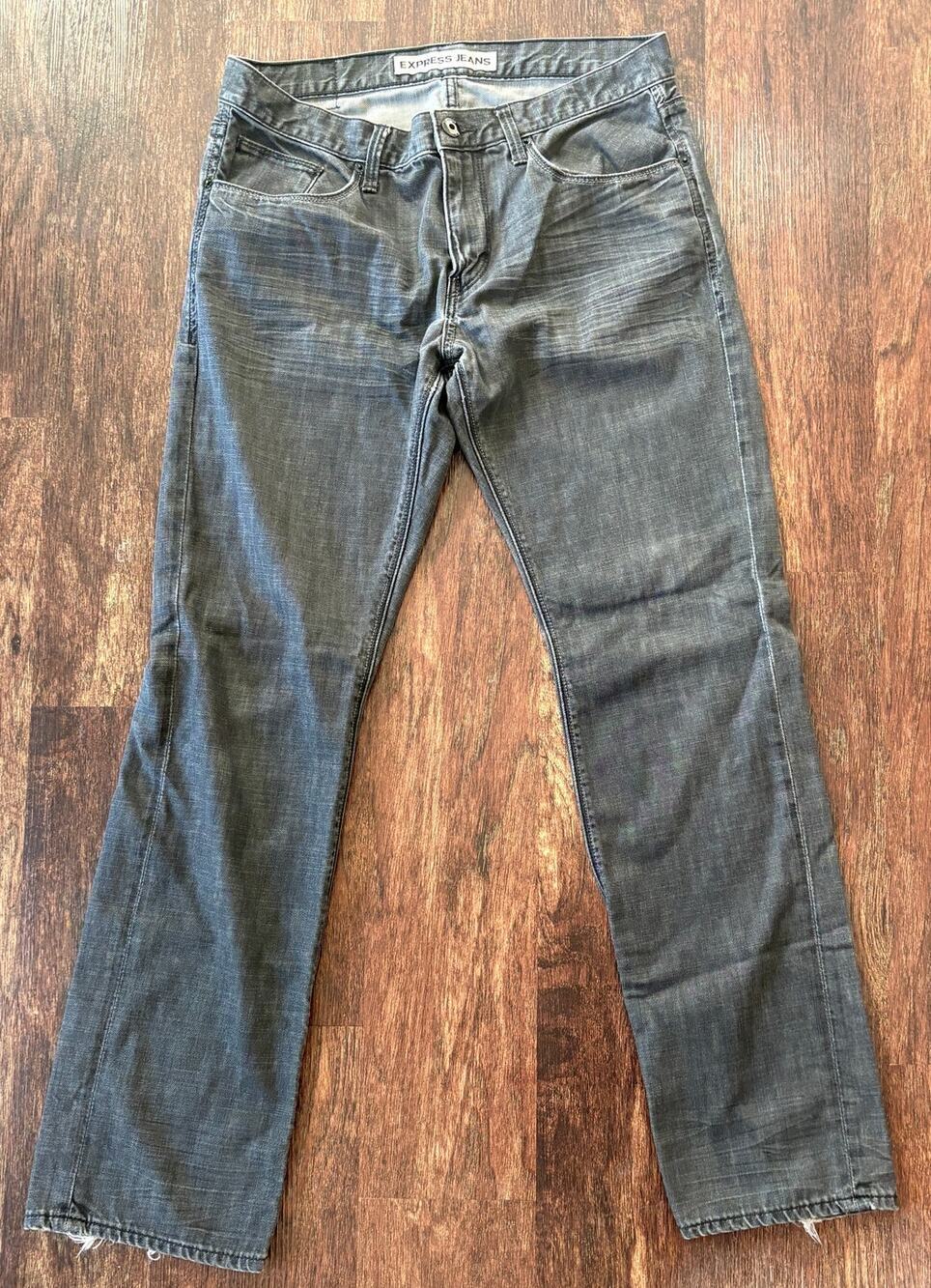 Express Mens Born & Bred Slim Straight Grey Denim Jeans 32x32